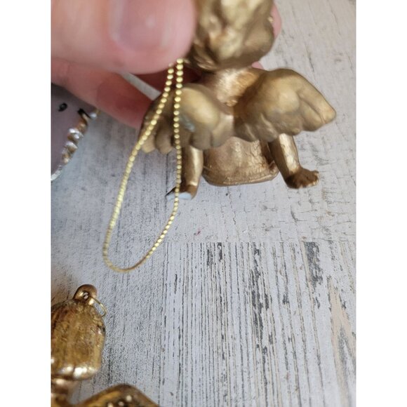 Golden rustic Angels Tara religious set ornament Xmas - Picture 8 of 8